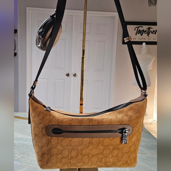 NWT Coach Small Finn Crossbody Bag CCG16 Caramel Sable Suede Signature + Pouch - Picture 3 of 17